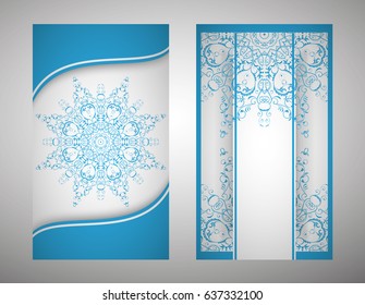 flyer, flyer, cover, pattern mandala. Oriental motif. Hand painted texture background. Set wedding invitations, postcards and business card templates. Decorative card design printing. Vector. EPS 10