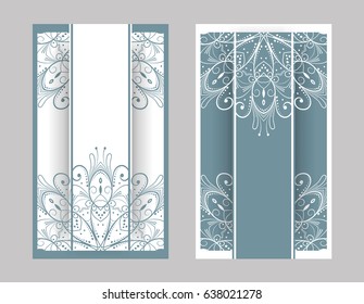 flyer, flyer, cover, pattern mandala. Oriental motif. Hand painted texture background. Set wedding invitations, postcards and business card templates. Decorative card design printing. Vector. EPS 10