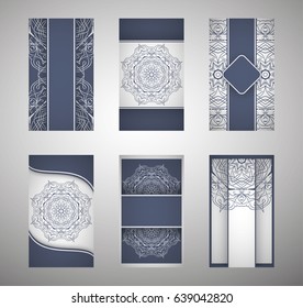 flyer, flyer, cover, pattern mandala. Oriental motif. Hand painted texture background. Wedding invitations, postcards and business card templates. Decorative card design printing. Vector. EPS 10
