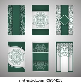 flyer, flyer, cover, pattern mandala. Oriental motif. Hand painted texture background. Wedding invitations, postcards and business card templates. Decorative card design printing. Vector. EPS 10