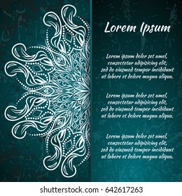 flyer, flyer, cover, pattern mandala. Oriental motif. Hand painted texture background. Set wedding invitations, postcards and business card templates. Decorative card design printing. Vector. EPS 10