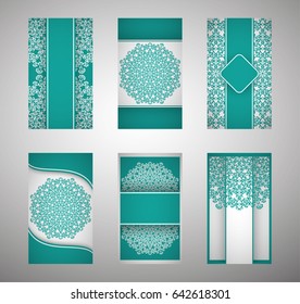 flyer, flyer, cover, pattern mandala. Oriental motif. Hand painted texture background. Set wedding invitations, postcards and business card templates. Decorative card design printing. Vector. EPS 10
