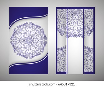 Flyer, cover, pattern mandala. Oriental motif. Hand painted texture background. Set wedding invitations, postcards and business card templates. Decorative card design printing. Vector. EPS 10