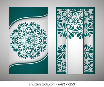 flyer, flyer, cover, pattern mandala. Oriental motif. Hand painted texture background. Set wedding invitations, postcards and business card templates. Decorative card design printing. Vector. EPS 10