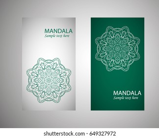 flyer, flyer, cover, pattern mandala. Oriental motif. Hand painted texture background. Wedding invitations, postcards and business card templates. Decorative card design printing. Vector. EPS 10