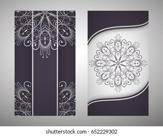 flyer, flyer, cover, pattern mandala. Oriental motif. Hand painted texture background. Set wedding invitations, postcards and business card templates. Decorative card design printing. Vector. EPS 10
