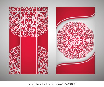 flyer, cover, pattern mandala. Oriental motif. Hand painted texture background. Set wedding invitations, postcards and business card templates. Decorative card design printing. Vector. EPS 10
