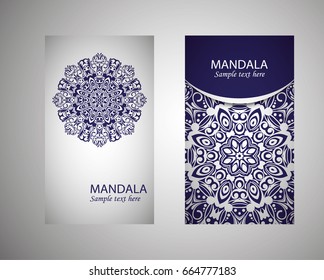 flyer, cover, pattern mandala. Oriental motif. Hand painted texture background. Set wedding invitations, postcards and business card templates. Decorative card design printing. Vector. EPS 10