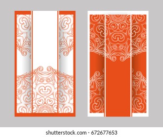 flyer, cover, pattern mandala. Oriental motif. Hand painted texture background. Set wedding invitations, postcards and business card templates. Decorative card design printing. Vector. EPS 10