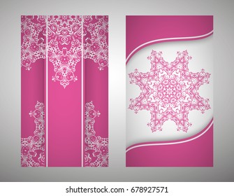 flyer, flyer, cover, pattern mandala. Oriental motif. Hand painted texture background. Set wedding invitations, postcards and business card templates. Decorative card design printing. Vector. EPS 10