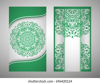 flyer, flyer, cover, pattern mandala. Oriental motif. Hand painted texture background. Set wedding invitations, postcards and business card templates. Decorative card design printing. Vector. EPS 10