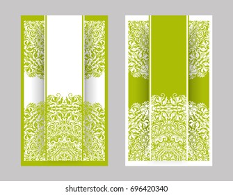 flyer, flyer, cover, pattern mandala. Oriental motif. Hand painted texture background. Set wedding invitations, postcards and business card templates. Decorative card design printing. Vector. EPS 10