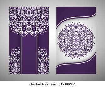 flyer, flyer, cover, pattern mandala. Oriental motif. Hand painted texture background. Set wedding invitations, postcards and business card templates. Decorative card design printing. Vector. EPS 10