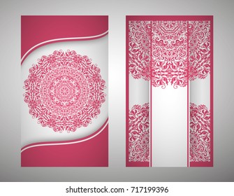 flyer, flyer, cover, pattern mandala. Oriental motif. Hand painted texture background. Set wedding invitations, postcards and business card templates. Decorative card design printing. Vector. EPS 10