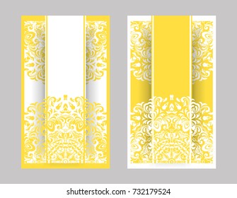 flyer, flyer, cover, pattern mandala. Oriental motif. Hand painted texture background. Set wedding invitations, postcards and business card templates. Decorative card design printing. Vector. EPS 10