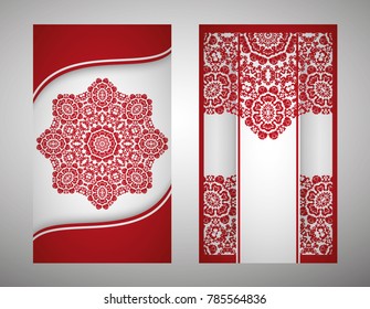 flyer, flyer, cover, pattern mandala. Oriental motif. Hand painted texture background. Set wedding invitations, postcards and business card templates. Decorative card design printing. Vector. EPS 10