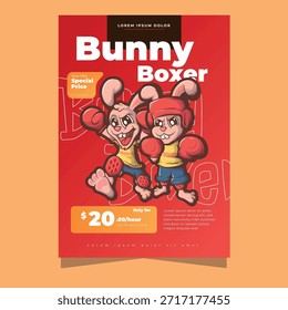 Flyer and cover template with bunny boxer characters