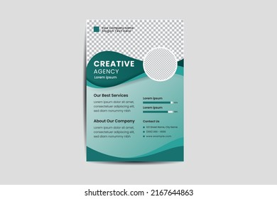 Plantilla de agencia creativa de volante. Resumen y estilo moderno, utilice Color verde degradado.