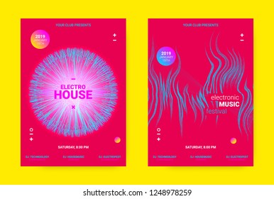 Flyer for Dance Event. Techno Sound Performance Wave Poster. Vector Music Equalizer Concept. Amplitude of Distorted Dotted Lines. Promotion of Night Event. Music Poster for Announcement of Dj Event.