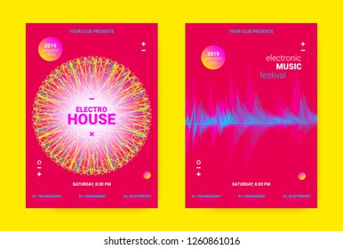 Flyer for Dance Event. Techno Sound Performance Wave Poster. Vector Music Equalizer Concept. Amplitude of Distorted Dotted Lines. Promotion of Night Event. Music Poster for Announcement of Dj Event.