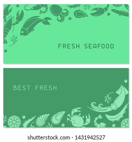 Flyer decor with seafood and space for your text. Flat style vector illustration. Suitable for advertising or info booklet