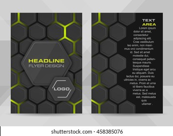 Flyer design A4 size cover brochure template or corporate banner. Vector illustration with hexagonal structure and place for your headline.