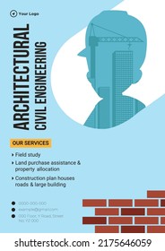 Flyer design of architectural civil engineering cartoon style template.