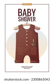 Flyer design with baby romper. Baby waiting, baby clothes, pregnancy. A4 vector illustration for poster, banner, flyer, advertising.