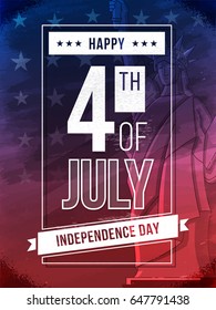Flyer design with banner for fourth of July, Independence day with United States Of America flag and statue of liberty on textured background vector illustration