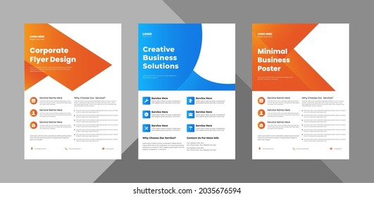 flyer design bundle, cover layout, brochure, annual report poster. business flyer brochure template bundle. 3 in 1, a4 template, print-ready