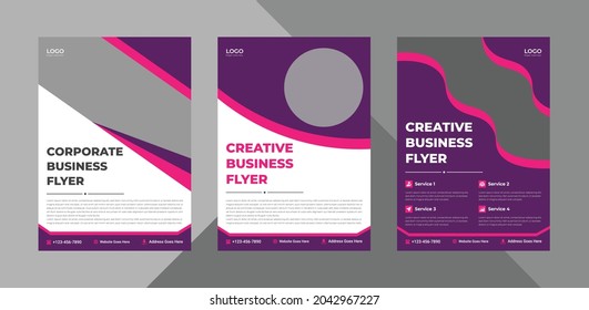 flyer design bundle, cover layout, brochure, annual report poster. business flyer brochure template bundle. 3 in 1, a4 template, print-ready