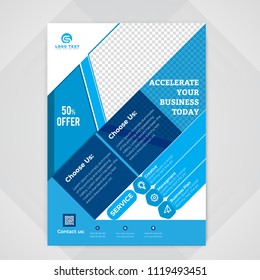 Flyer design. Business brochure template. Annual report cover. Booklet for education, advertisement, presentation, magazine page. a4 size vector illustration. Blue color