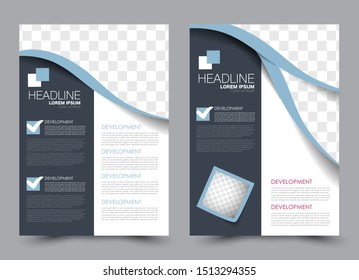Flyer design. Business brochure template. Annual report cover. Booklet for education, advertisement, presentation, magazine page, travel, technology or real estate ad mockup. Blue and grey color