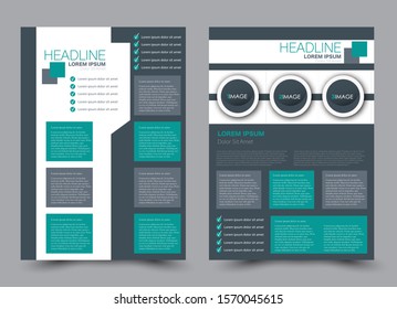 Flyer design. Business brochure template. Annual report cover. Booklet for education, advertisement, presentation, magazine page, travel, technology or real estate ad mockup. Grey and green color