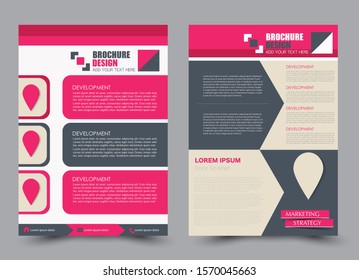 Flyer design. Business brochure template. Annual report cover. Booklet for education, advertisement, presentation, magazine page, travel, technology or real estate ad mockup. Pink and grey color