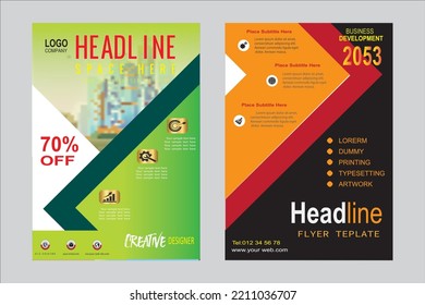 Flyer design. Business brochure template. Annual report cover. Booklet for education, advertisement, magazine page. A4 size vector illustration. black,green and orange color