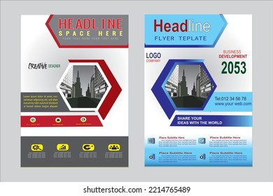 Flyer design. Business brochure template. Annual report cover. Booklet for education, advertisement, magazine page. A4 size vector illustration. red and blue color