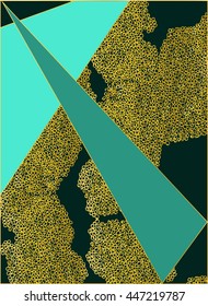 Flyer Design - Business in  gold, green, dark green, turquoise, aquamarine. Hand drawn vintage texture, dots pattern. Modern and stylish abstract design poster, cover, card design.