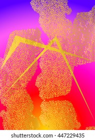 Flyer Design - Business in  gold, yellow, magenta, pink, purple, blue. Hand drawn vintage texture, dots pattern. Modern and stylish abstract design poster, cover, card design.