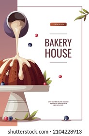 Flyer Design With Cake For Baking, Bakery Shop, Cooking, Sweet Products, Dessert, Pastry. A4 Vector Illustration For Poster, Banner, Cover, Flyer, Menu, Sale, Advertising.