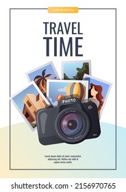 Flyer design and Camera   travel photos  Travel  tourism  adventure  journey  photography  memories concept  A4 vector illustration for banner  poster  cover  advertising 