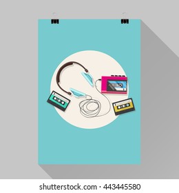 Flyer design, Cassette tape player and headphone