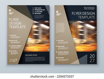 Flyer design. Corporate business report cover, brochure or flyer design. Leaflet presentation with abstract beige accent, polygonal shaped background. Modern poster magazine, layout, template. A4.