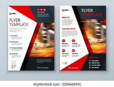 Flyer design. Corporate business report cover, brochure or flyer design. Leaflet presentation with abstract red accent, polygonal shaped background. Modern poster magazine, layout, template. A4.