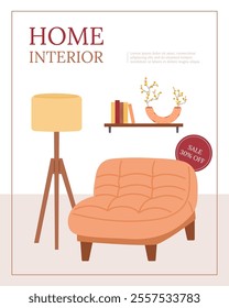 Flyer design with cozy armchair, interior decor