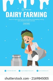 Flyer Design Of Dairy Farming Cartoon Style Template.