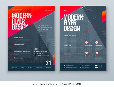 Flyer Design. Dark Red Modern Flyer Background Design. Template Layout for Flyer. Concept with Dynamic Line Shapes. Vector Background.