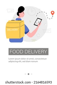 Flyer design for delivery service. The courier is looking for a fast way in the mobile application. Vector illustration for poster, banner, advertisement.