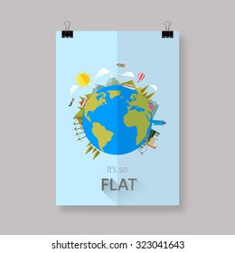 Flyer design Earth globe, eco background. Vector flat illustration