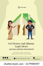 Flyer design of get divorce and alimony legal advice template. 